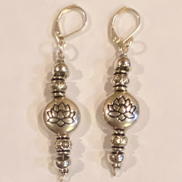 Jewelry - Silver Tone Lotus 1.5 Inch Drop Earrings